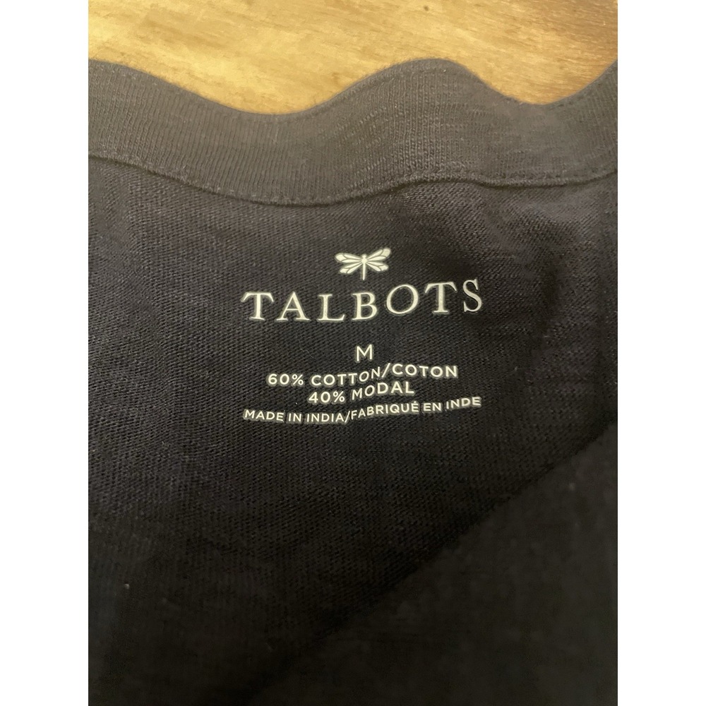 Talbots Embroidered Floral Tunic Top Medium Navy Ivory Cotton Modal V Neck - Picture 7 of 7